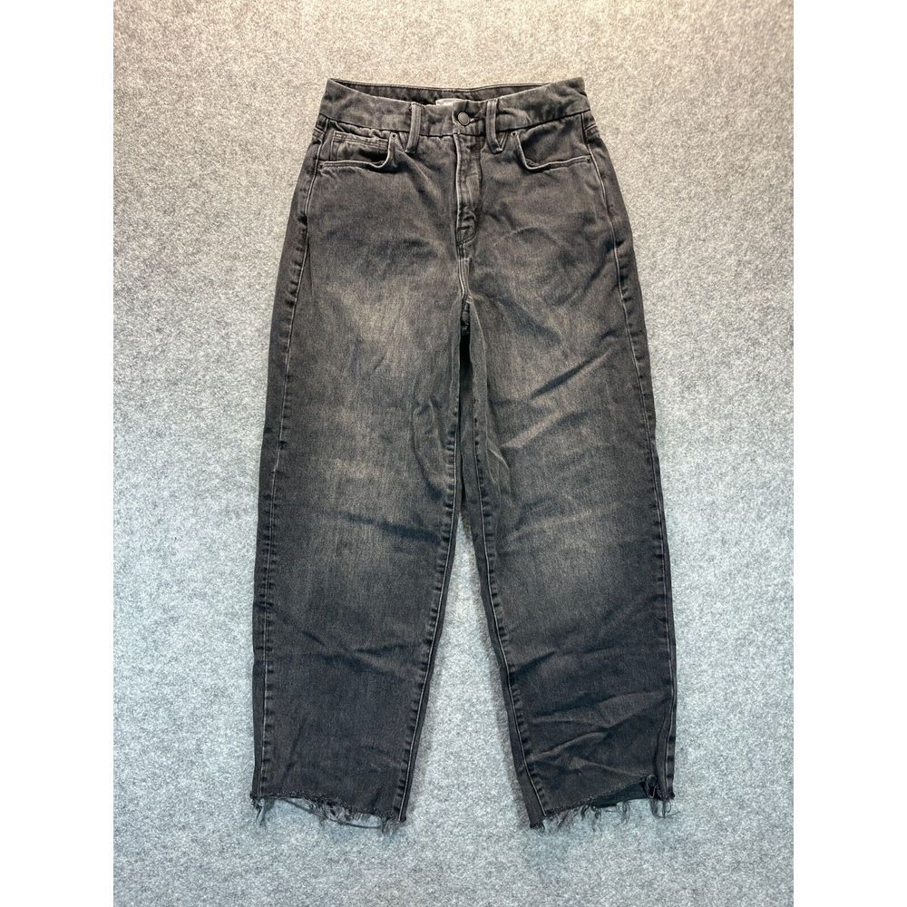 Good American Jeans Womens 0 25 90s Trouser Wide Leg Relaxed Black Denim
